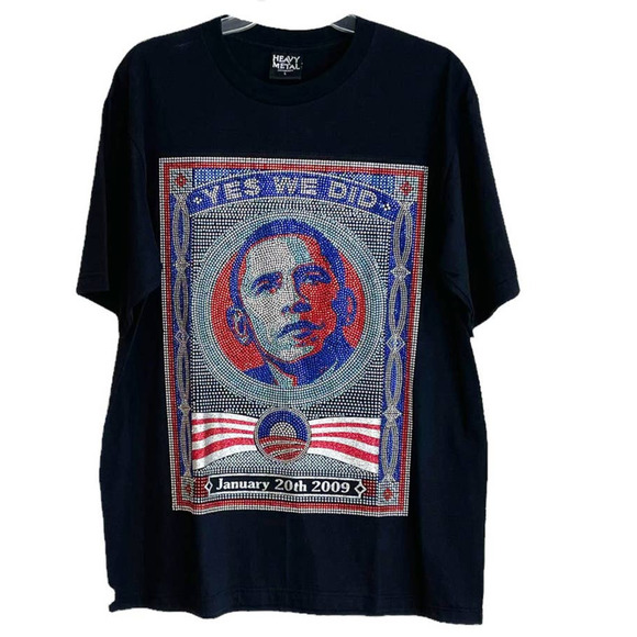 Heavy Metal Men's Short Sleeve Obama Graphic T-Shirt Crew Neck Black Size L - Picture 7 of 8